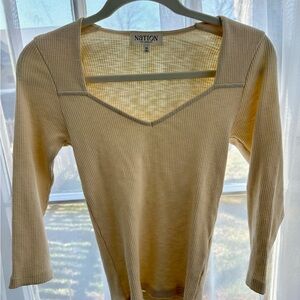 Nation LTD Cream Ribbed Long Sleeve Top
